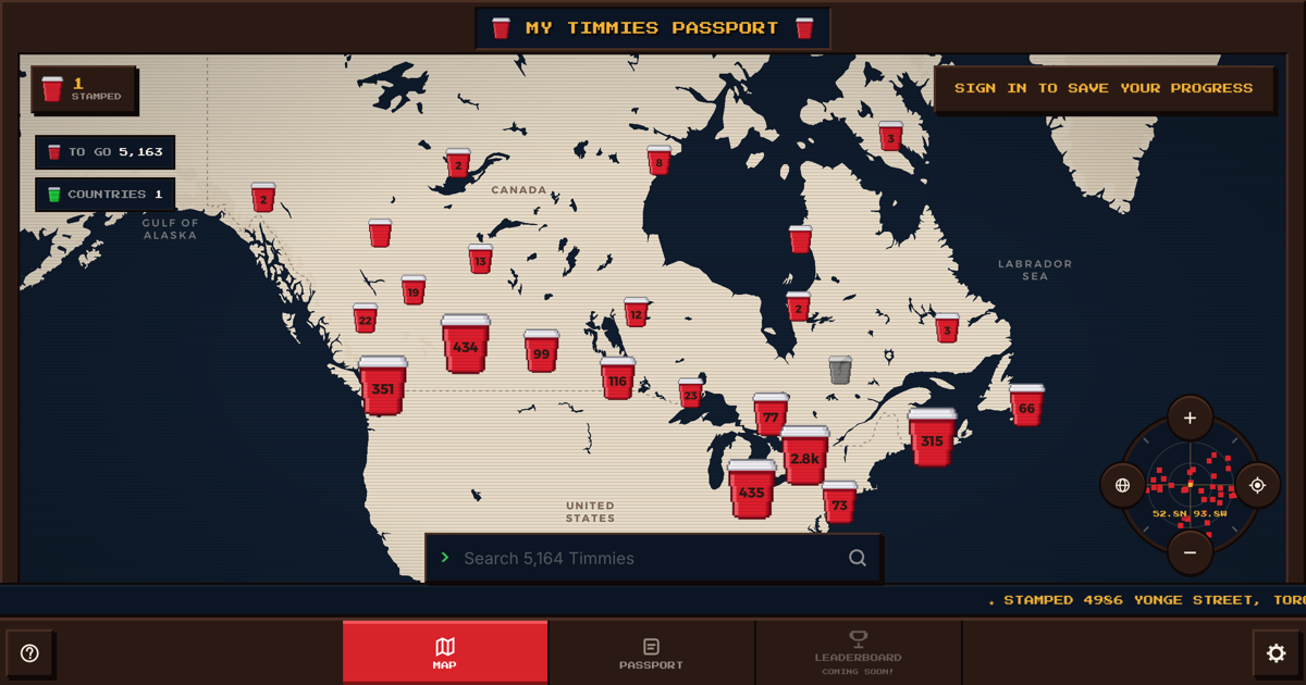 I built a stamp book for every Tim Hortons location in the world logo